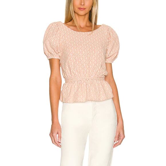 Line & Dot Pink Peasant Top MEDIUM Milkmaid Embroider Backless Puff Sleeve NEW - Picture 9 of 9